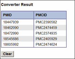 The PMID : PMCID Converter.