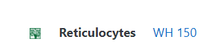 Screen capture of Reticulocytes to WH 150 in the NLM Classification index.