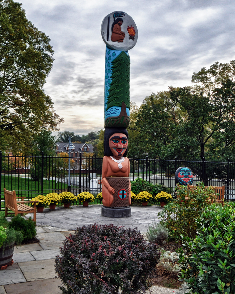 Healing totem in the herb garden at dawn
