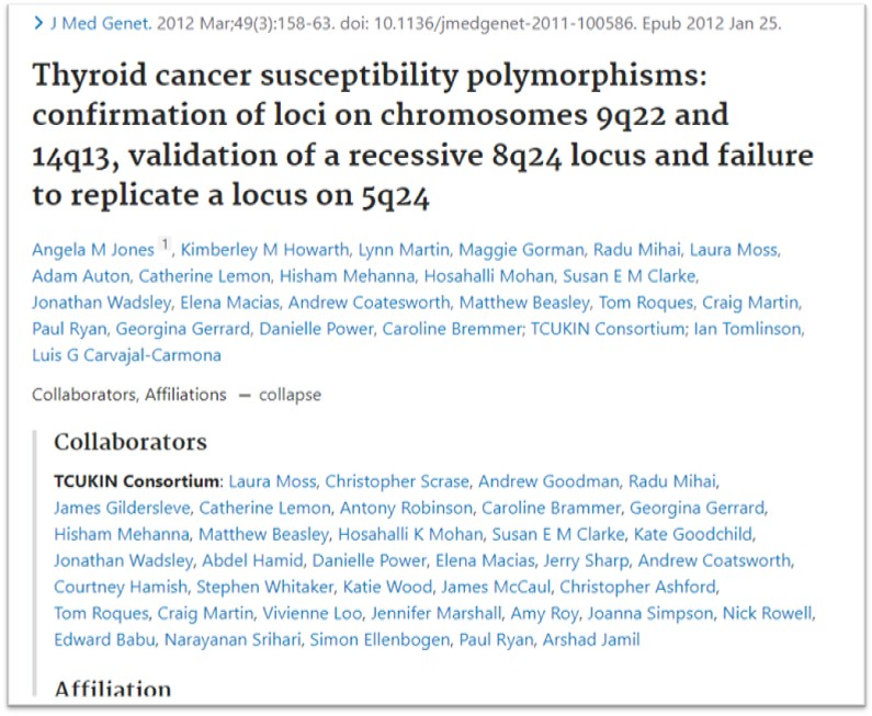 Expanded Collaborators list on a PubMed display