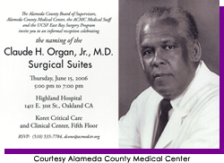 Image of a printed invitation with an image of a man in a white medical coat.  Courtesy Alameda County Medical Center