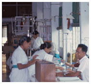 Patients and staff in the main ward of the original Pakistan-SEATO Cholera Research hospital