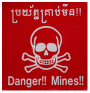 Red sign with landmine warning