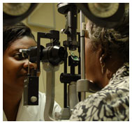 Patient receives eye exam