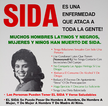 A poster with Spanish text and a portrait of a Latina woman