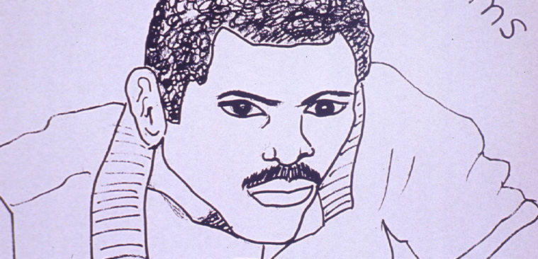 Drawing of an African American man with mustache wearing a jacket