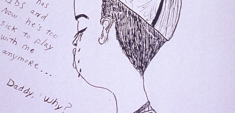 Black and white drawing of an African American boy crying and half faced away from the viewer