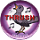 A purple button with an illustration of a grey bird singing. In the center of the button in red lettering is the worth Thrush. At the bottom in white lettering is the word candidasis.