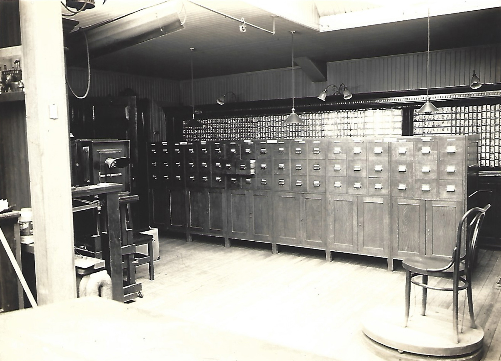 Photograph of a large filing cabinet 