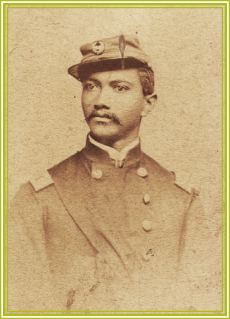 Sepia toned photograph, half-length, left pose, full face of Alexander T. Augusta, M.D. with a mustache dressed in a military uniform and hat. Courtesy Oblate Sisters of Providence Archives.
