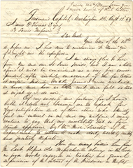 Page 1 of a four page handwritten letter from Dr. John H. Rapier, Jr. to his uncle James P. Thomas, Esq., St. Louis, Missouri, from Freedmen's Hospital, Washington, D.C.,  August 19, 1864. 