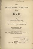 Title page of book, text in black, as follows: The sympathetic diseases of the eye by Ludwig Mauthner, M.D. royal professor in the University of Vienna - translated from the German by Warren Webster, M.D. surgeon, United States Army and James A. Spalding, M.D. member of the American Ophthalmological Society; ophthalmic surgeon to the Maine General Hospital. New York - William Wood and Company - 1881.