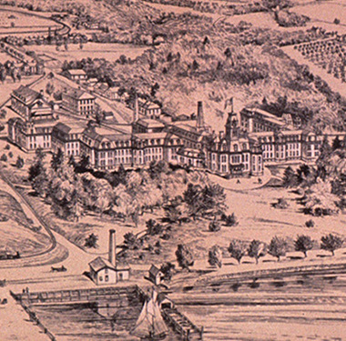 Illustration of a landscape with buildings and streets from bird’s eye view