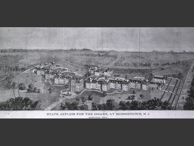 Illustration of a landscape with a large building from bird’s eye view