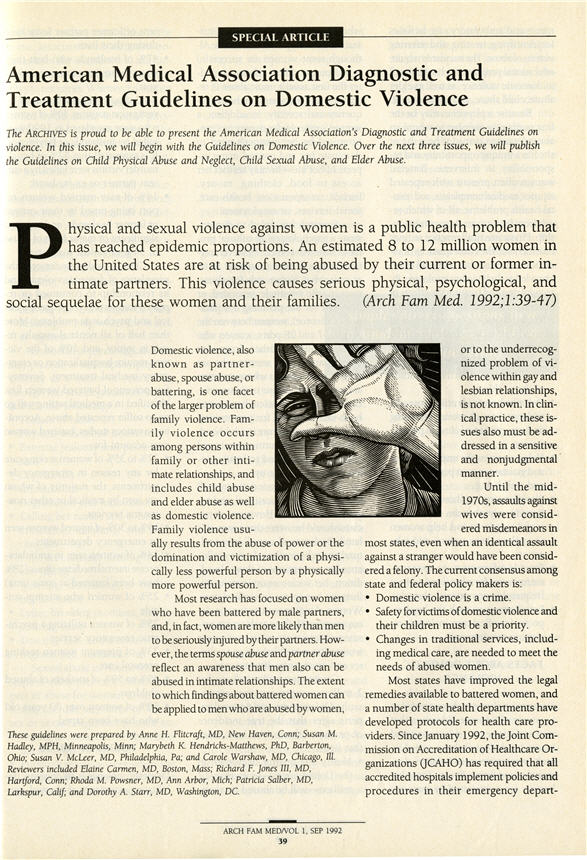 First page of an article with text and an image of a woman holding a hand in front of her face.