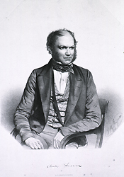 Drawing of Charles Darwin as a young man. Drawin is seated in a chair, front pose with head turned to the right.