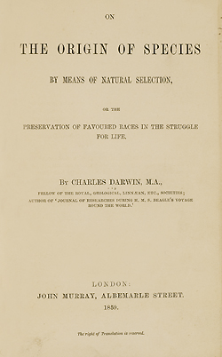 Title page from Darwin's On the origin of species.