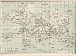 Map of the Beagle voyage, the route illustrated by a red line, from Darwin's Journal of researches.