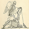 Frontispiece and title page depicting a skeletal angel atop an animal skeleton, from Owen’s  On the nature of limbs.
