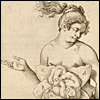 A woman shows the viewer her womb, which is dissected so the flaps look like flower petals. Cropped, from Giulio Casserio, De formato foetu... (Frankfurt, 1631). Copperplate engraving. Artist: Odoardo Fialetti.