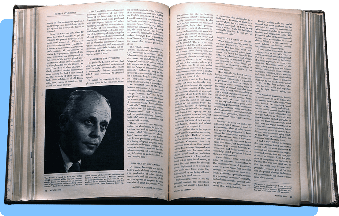 A two page spread with text and a portrait of a man