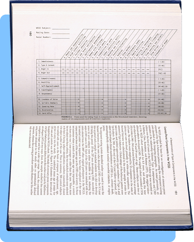 A book open to a two page spread with text and a chart