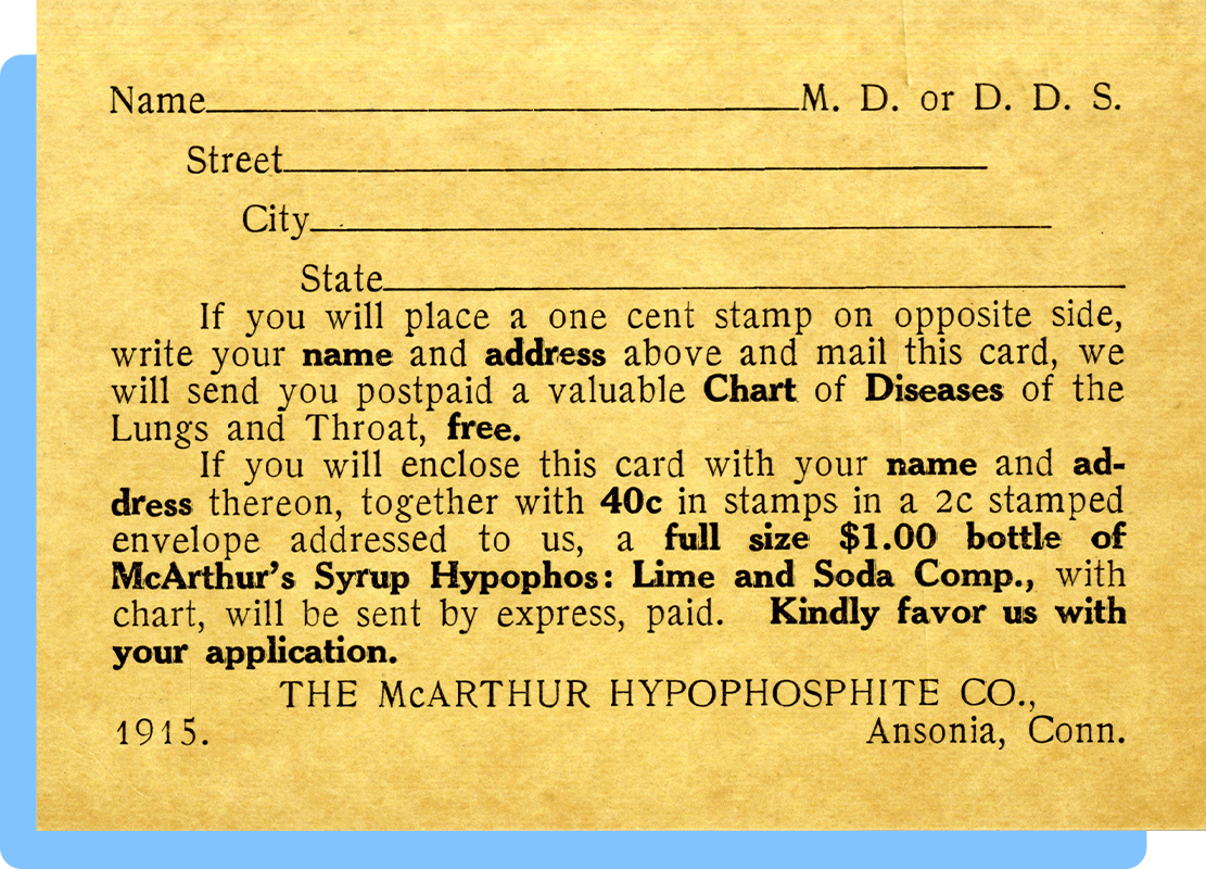 A mail-in pharmaceutical postcard