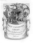 Engraved book plate for Yale University Library, From the fund in memory of Albert DeSilver, Yale. In the center is a reproduction of La Pharmacie by Jacques de la Joie.