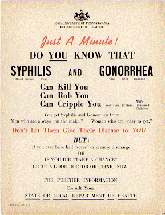 A color Syphilis and Gonorrhea poster from Commonwealth of Pennsylvania Department of Health. The poster gives warning of the consquences of contracting syphilis and gonorrhea.