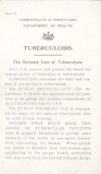 A broadside from Commonwealth of Pennsylvania Department of Health on
Tuberculosis and the skirmish line of tuberculosis.