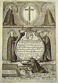 Frontispiece from Constituciones, y regla de la Minima Congregacion de los Hermanos Enfermeros Pobres by Bernardino de Obregon, Madrid: Francisco De O Campo, 1634. NLM Unique ID: 9214330