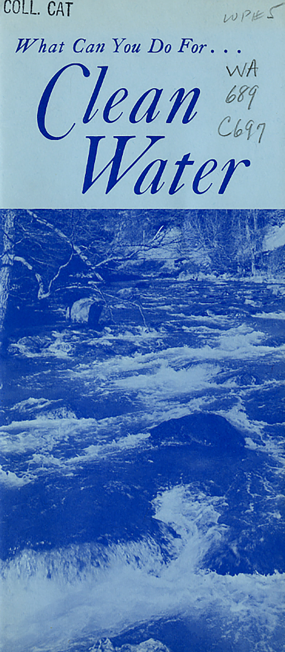 A pamphlet cover with a blue image of a stream.