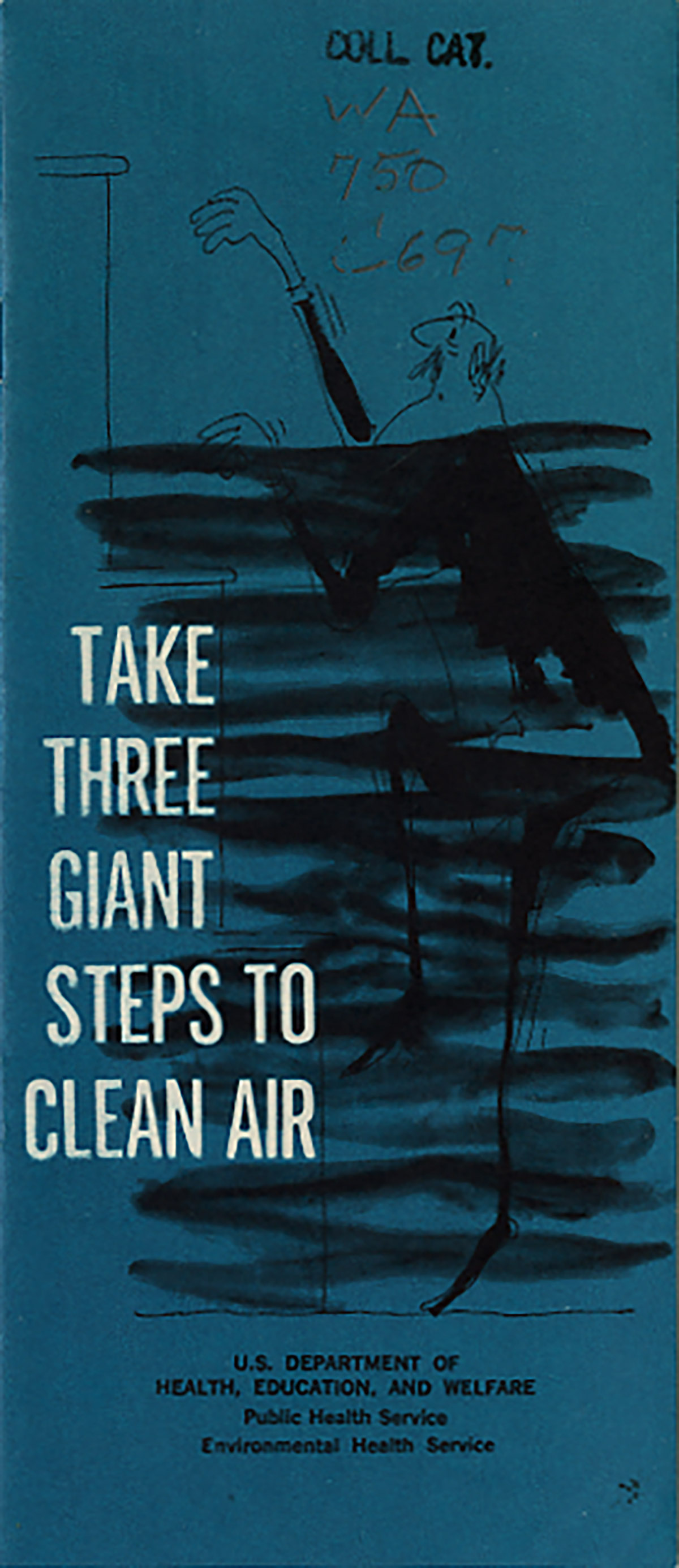 A pamphlet cover with an illustration of a man climbing steep steps while covered by smog below.