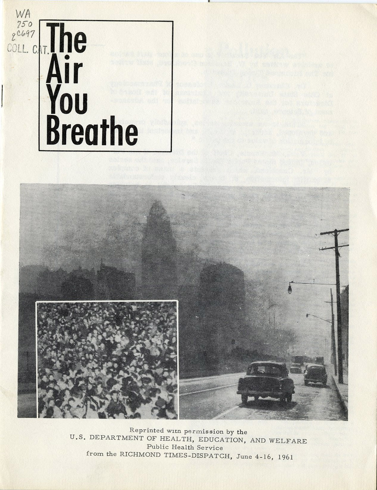 A book cover with an image of a foggy urban street and another image of a crowd seen from a bird's-eye view.