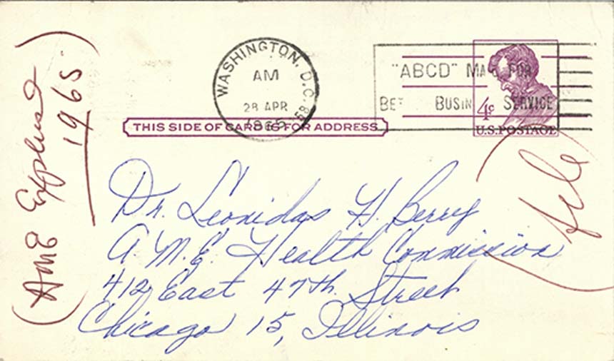 Postcard with handwritten text.