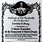 Certificate with Lincoln's statue and an ornate border.