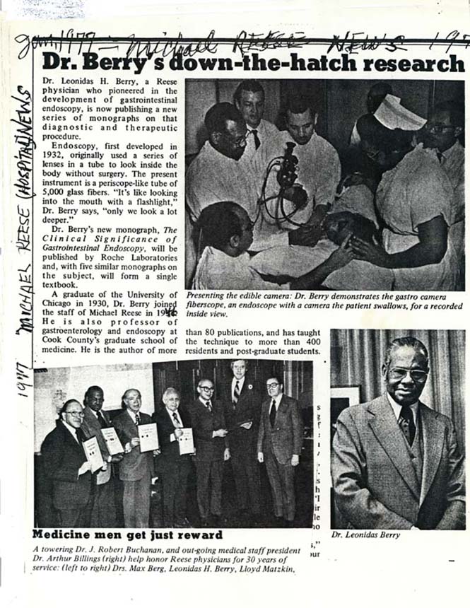 News article with typewritten text and photos including Dr. Berry training students and receiving an award.