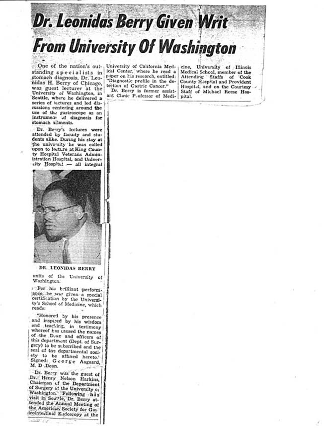News clip with typewritten text and  photo of Dr. Berry.