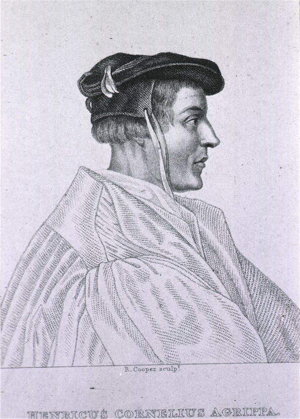 A man (Agrippa) in profile to the right, and seated wearing a hat and robes.