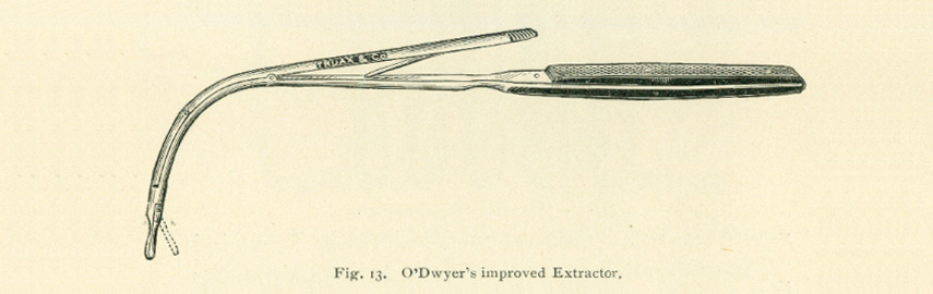 Fig. 13 tubes-lef shows a long tool with a handle, a lever in the neck area and curved section with a pincer end.