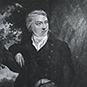 Dr. Edward Jenner resting against a tree in a jacket while looking to the side with a hat in hand.