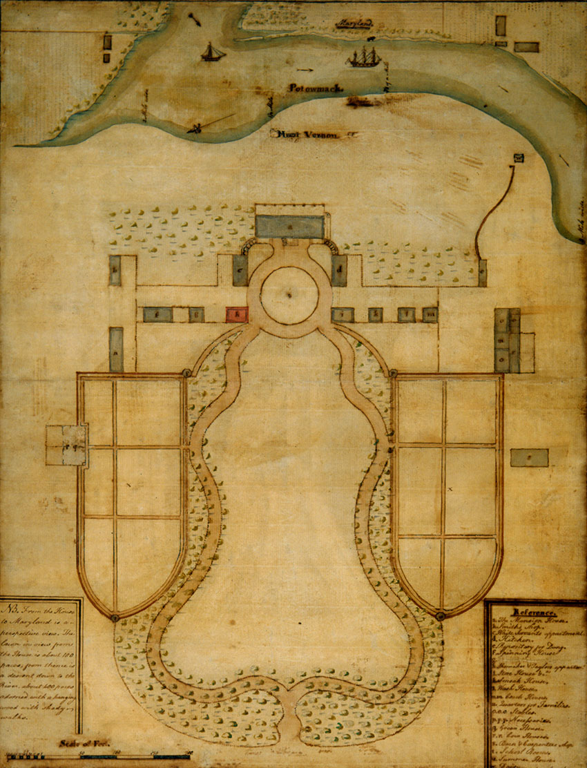 Layout drawing of the land plans at Mount Vernon from an aerial view