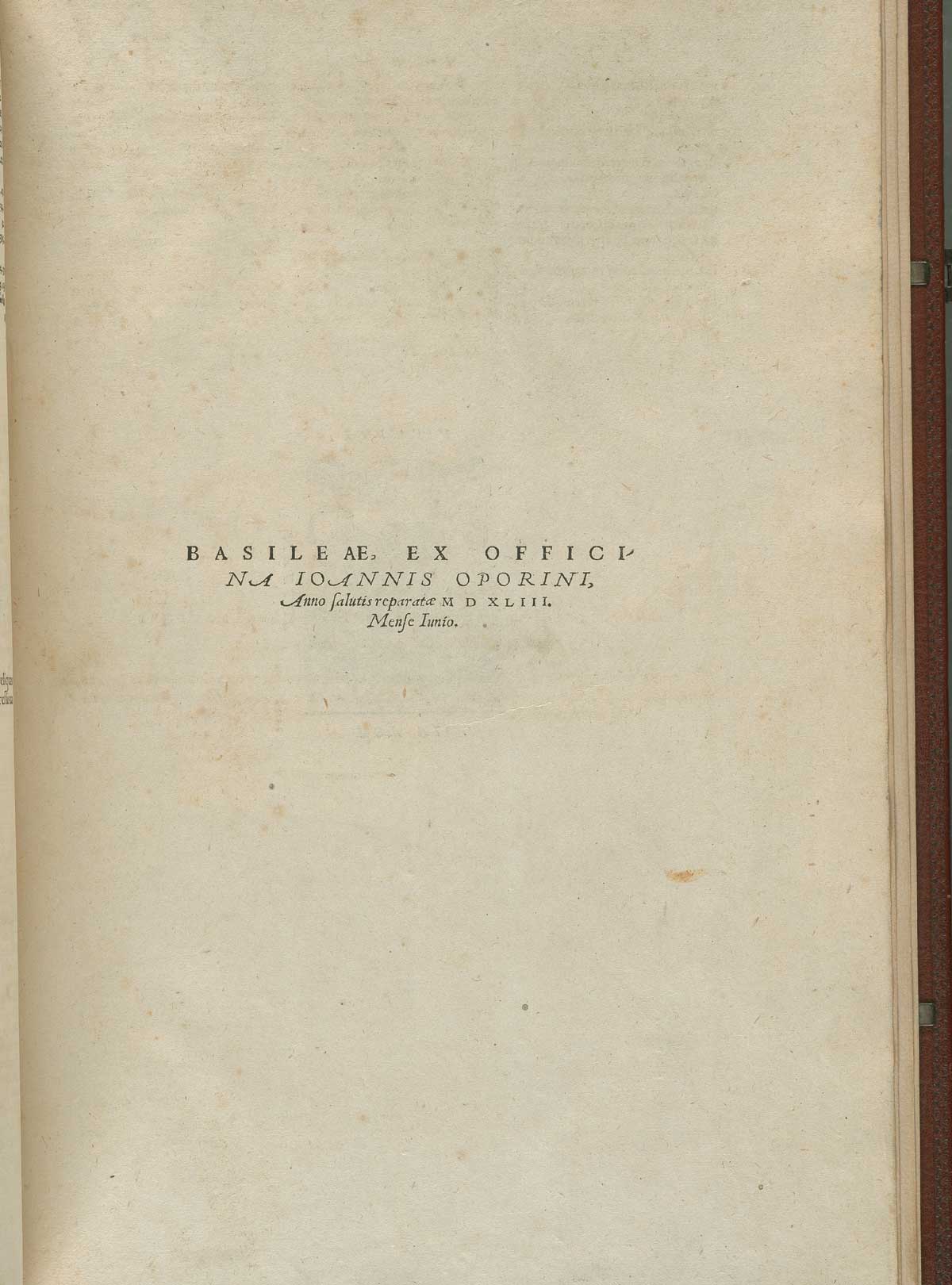 The colophon of Andreas Vesalius' De corporis humani fabrica libri septem.