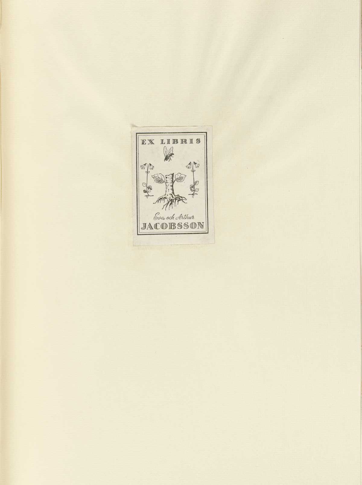 The bookplate of Eva och Arthur Jacobbson from volume 1 Conrad Gessner's Conradi Gesneri medici Tigurini Historiae animalium.