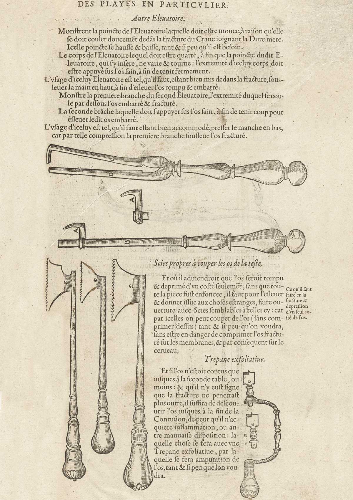 Page CCCLII which features elevators and bone saws with descriptive text.