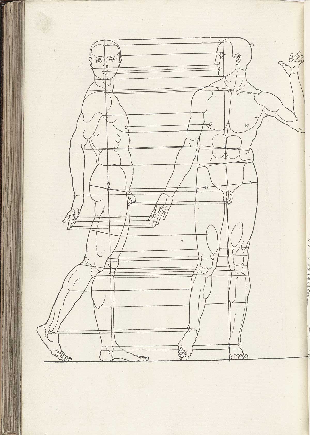 Tall thin male figures walking, from Albrecht Dürer’s Vier Bücher von menschlicher Proportion, NLM Call no. WZ 240 D853v 1528.