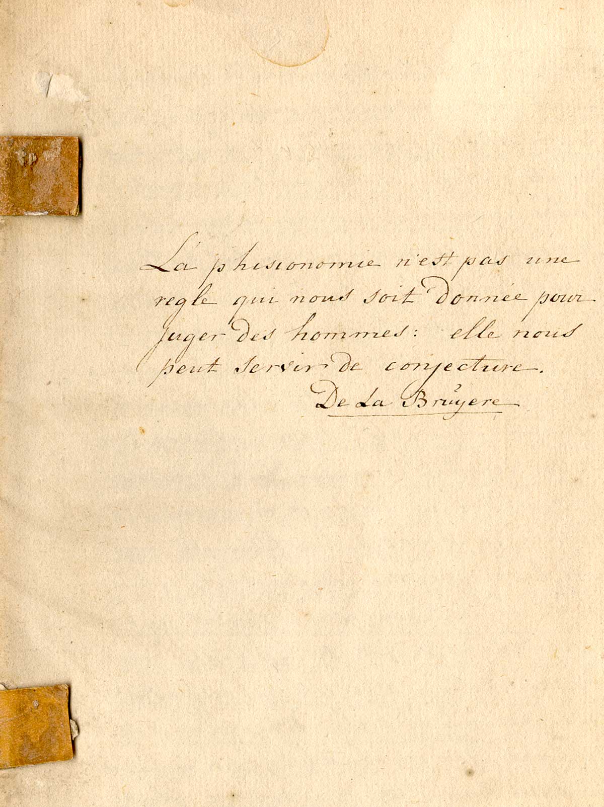Manuscript title page in Dutch of Anonymous treatise on physiognomy, NLM call no.: MS B 662.