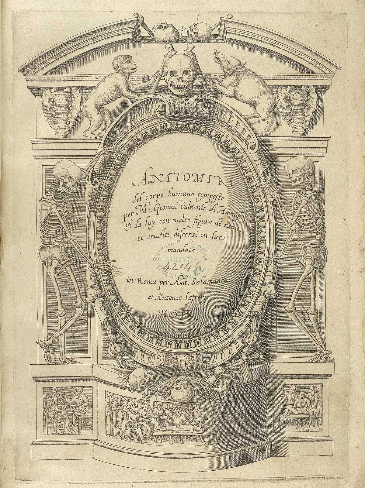 Title page of the Juan Valverde de Amusco's Anatomia del corpo humano.