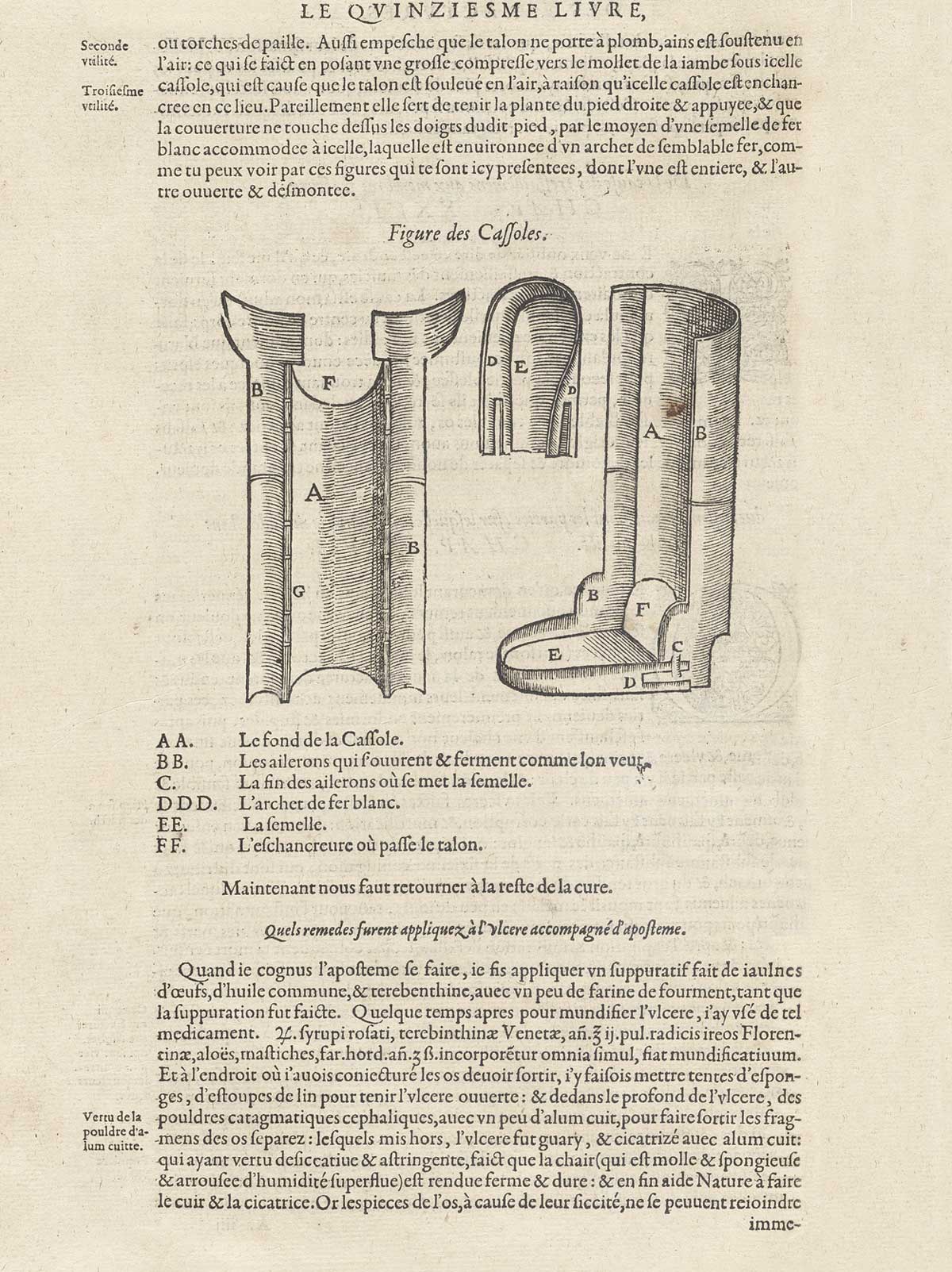 Page VCLIIII which features a metal leg cast (Figure des Cassoles) with descriptive text.