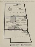 Map of Federal Indian Reservations in North Dakota, South Dakota, and Nebraska, opposite of page 1 from Indians on Federal Reservations in the United States: a digest, part 3 Aberdeen Area. 
